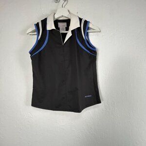 Bolle Sport Womens Sleeveless Golf Polo Shirt Small Black with White Blue Trim